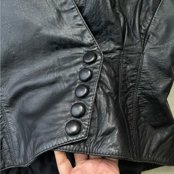 Wilson’s 80s 90s Puff sleeve Power Shoulder Leather Jacket Snap Corset Moto S - Picture 4 of 9